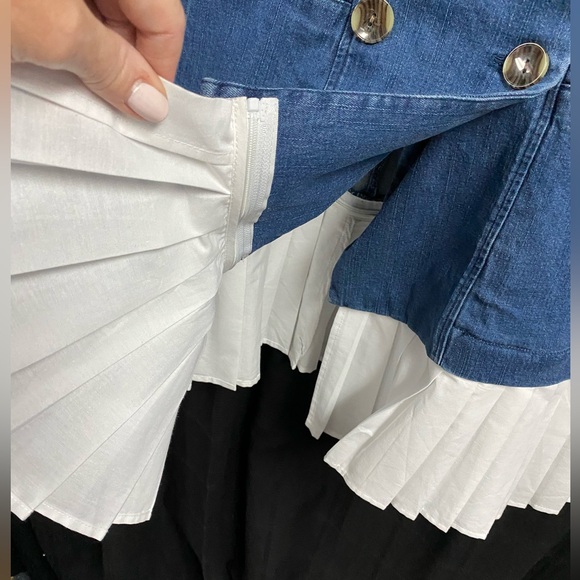 VENUS Denim Mini Dress with Pleated White Hem - Picture 5 of 10